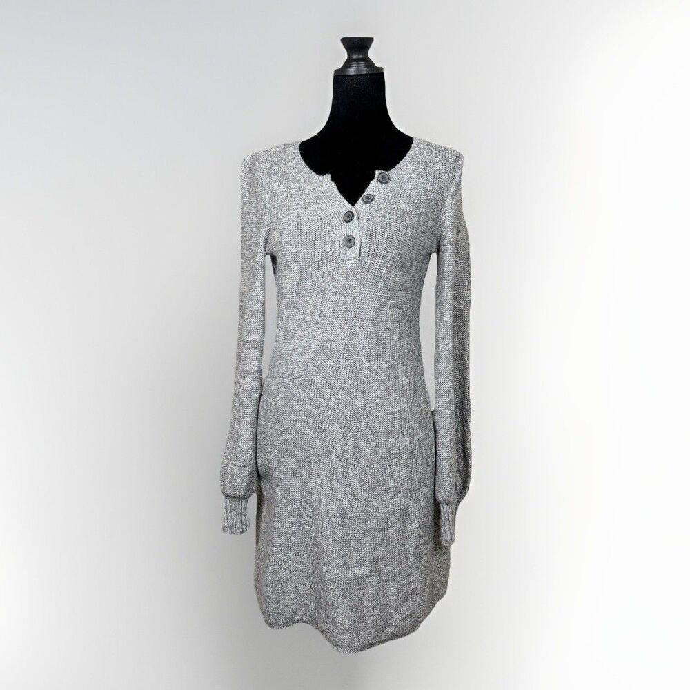 American Eagle Sweater Dress XS Gray Knit Henley Long Sleeve Cozy Mini